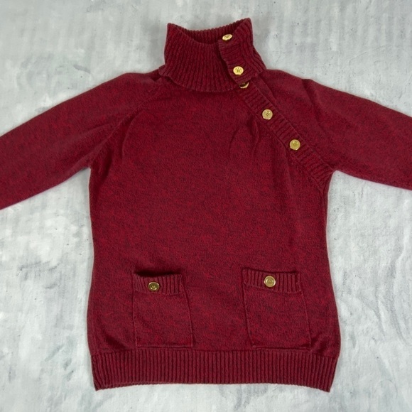 Karen Scott Button Cowl Neck Sweater Size Medium 100% Cotton Burgundy Knit - Picture 1 of 12